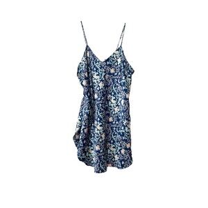 Kathryn Blue Floral Satin Flirty Sexy Chemise Camisole Short‎ Nighty M Vintage